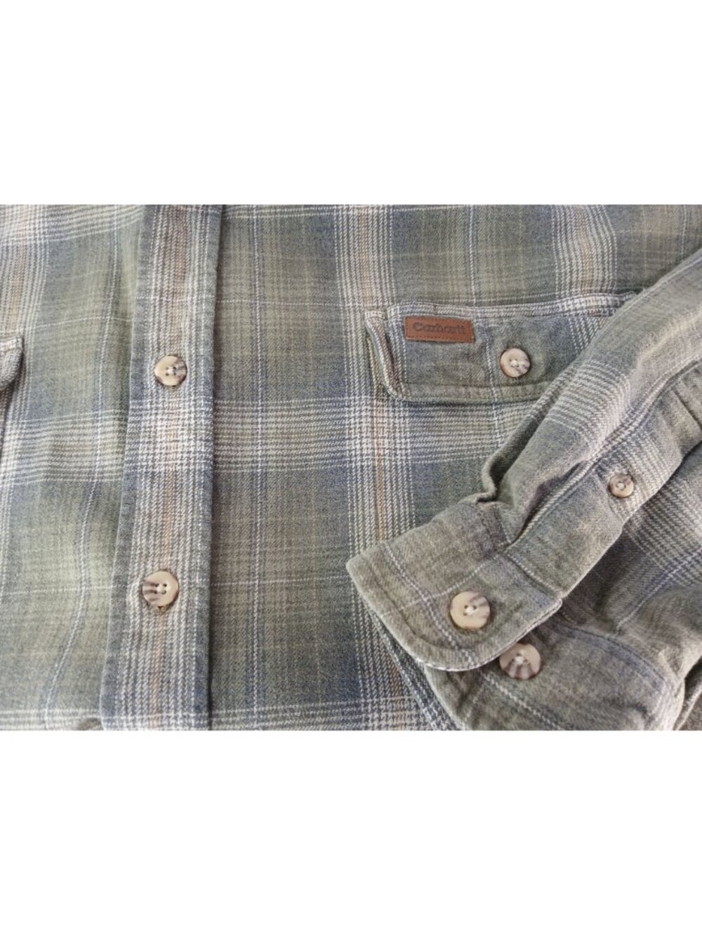 Carhartt Mens Plaid Button Up Flannel Shirt 4XL Long Sleeve 100% Cotton Green - Picture 8 of 11